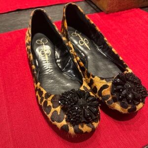 🥳Jessica Simpson Leopard Print Women's Flats with Black Embellishments